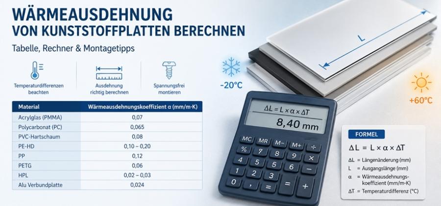 Calculate thermal expansion of plastic sheets – table & calculator
