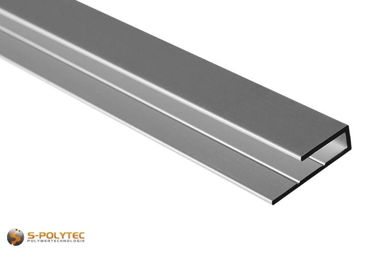 We offer the silver U-profiles made of anodised aluminium for edge trim either in 2000mm length, 1000mm length or cut to size