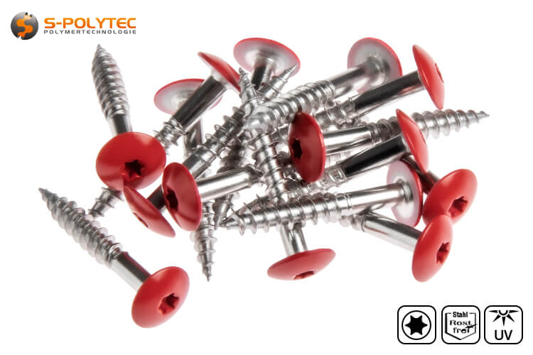 The Carmine Red screws for HPL panels have a CE marking 