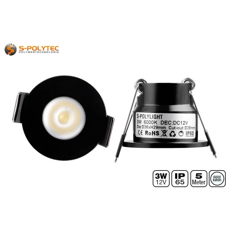 The screw connection on the cable is sealed against dust and splash water to ensure the spots are watertight