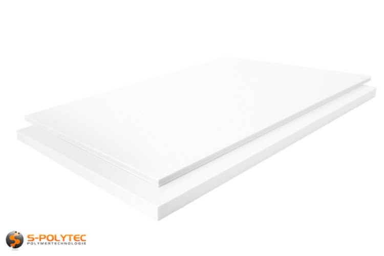 White PTFE as small standard sized sheet in thicknesses from 5mm to 60mm - detailed view