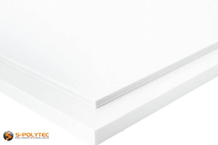 White PTFE as small standard sized sheet in thicknesses from 5mm to 15mm - detailed view