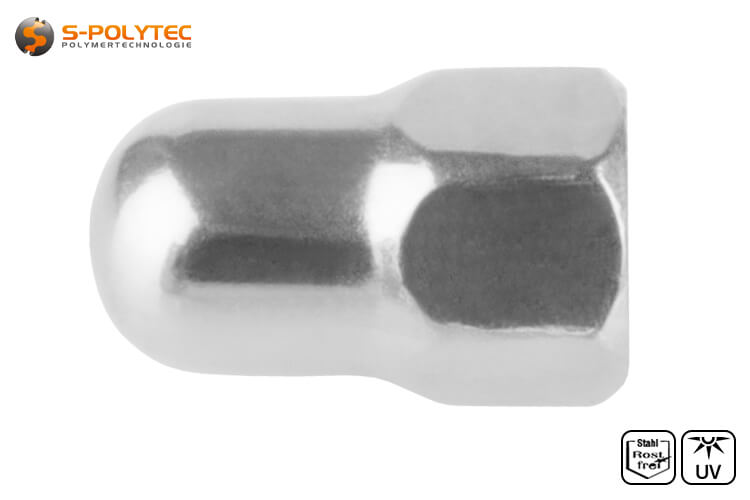 The cap nut in the high design with M5 internal thread has an external hexagon with 8mm spanner width