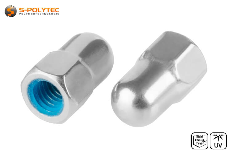  The cap nuts are manufactured according to the DIN 1587 standard and are made of corrosion-resistant A2 steel