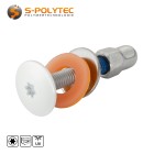 Pure white (RAL 9010) stainless steel balcony screw with metric M5 thread