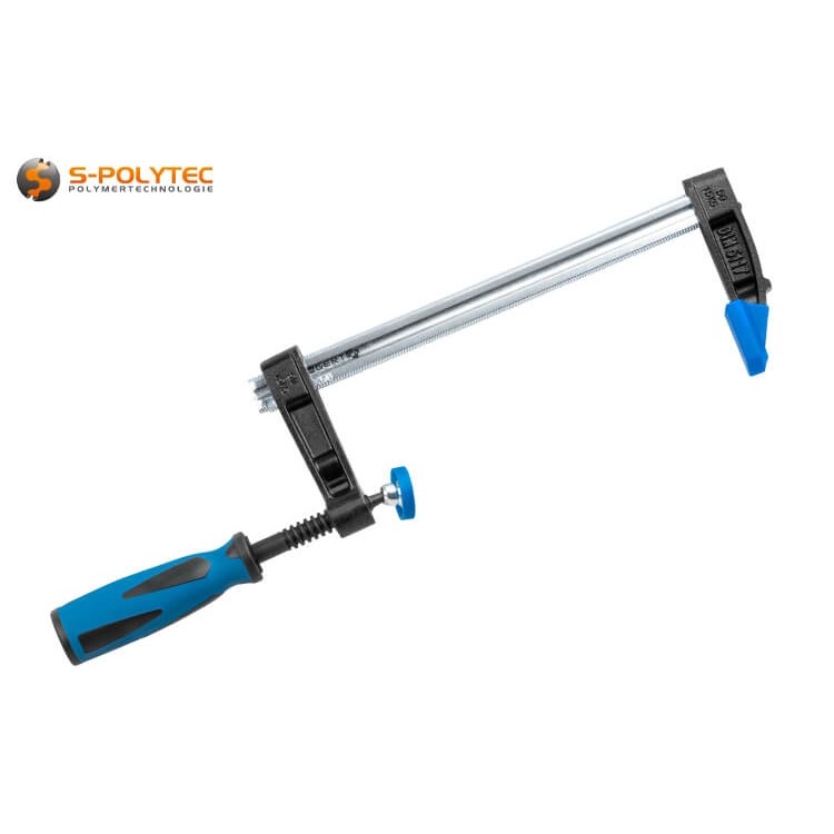 The profiled steel rail of the professional screw clamp with cross grooves and slot ensures enormous clamping force