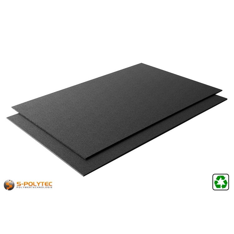 ABS sheet regenerated as a whole sheet - black with one-sided grained surface