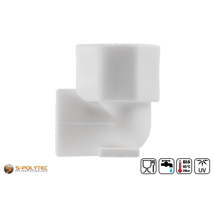 The Aqua-Plus PP-R wall connection angle 90° 20mmx1/2 inch is suitable for PP-R pipes with Ø20mm