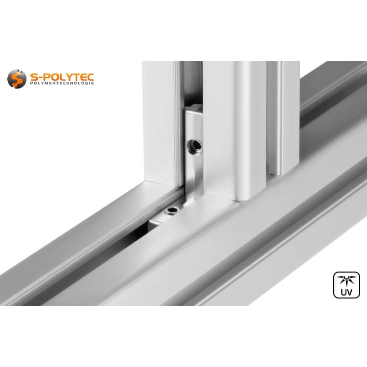 Assembled 90-degree connection with aluminium construction profiles