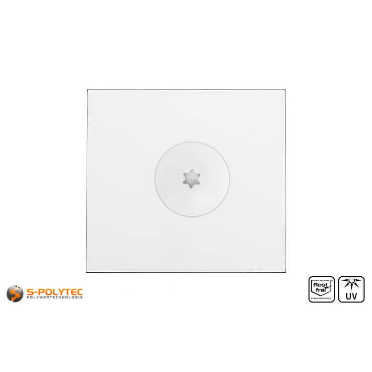 Balcony screw pure white mounted on hpl sheet in pure white