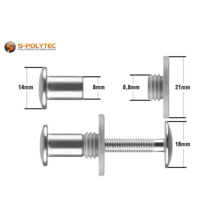 The set includes one head-painted balcony screw each in the desired length, threaded sleeve and spacer sleeve made of PE