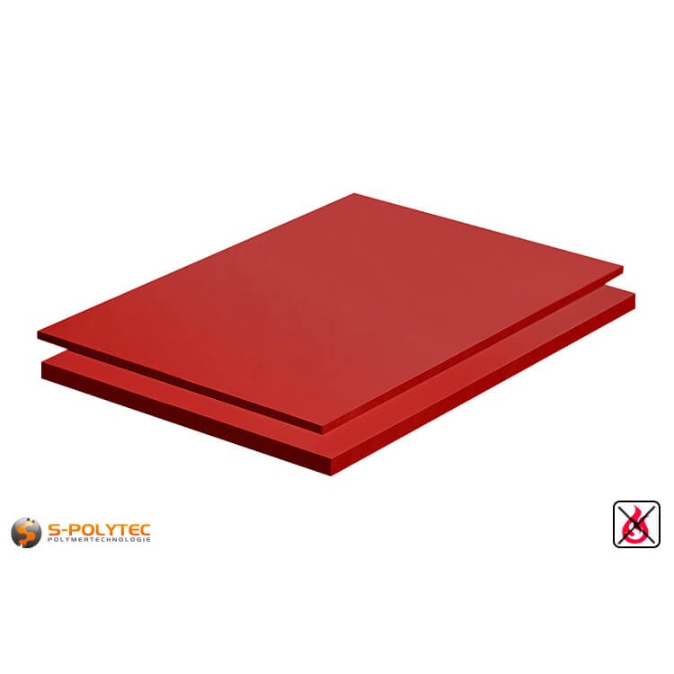 PVC sheets red hard-PVC (PVCU) from 2mm to 10mm thickness as standard-size-sheet 2x1m