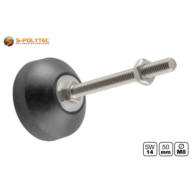 Height-adjustable M8 levelling foot for aluminium construction profiles