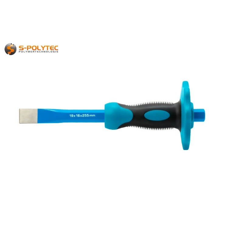 The ergonomic handle with hand guard protects against injuries and bruises in case of mis-hits