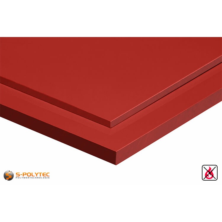 PVC sheets red hard-PVC (PVCU) from 2mm to 10mm thickness - detailes view