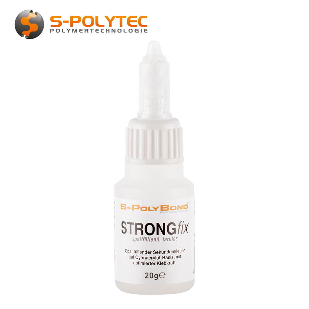 Instant adhesive S-Polybond STRONGfix for gap-filling bonding within seconds in the 20g dosing bottle