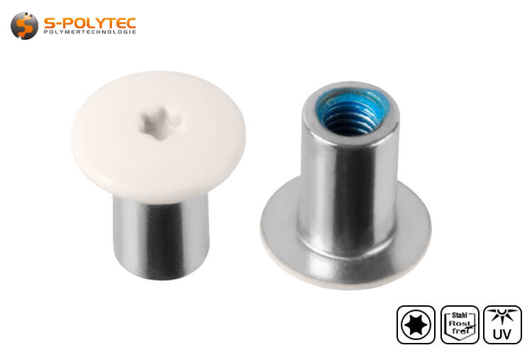 The cream white threaded sleeve with a head diameter of 14mm has a Torx drive in size T20 (ISR20)