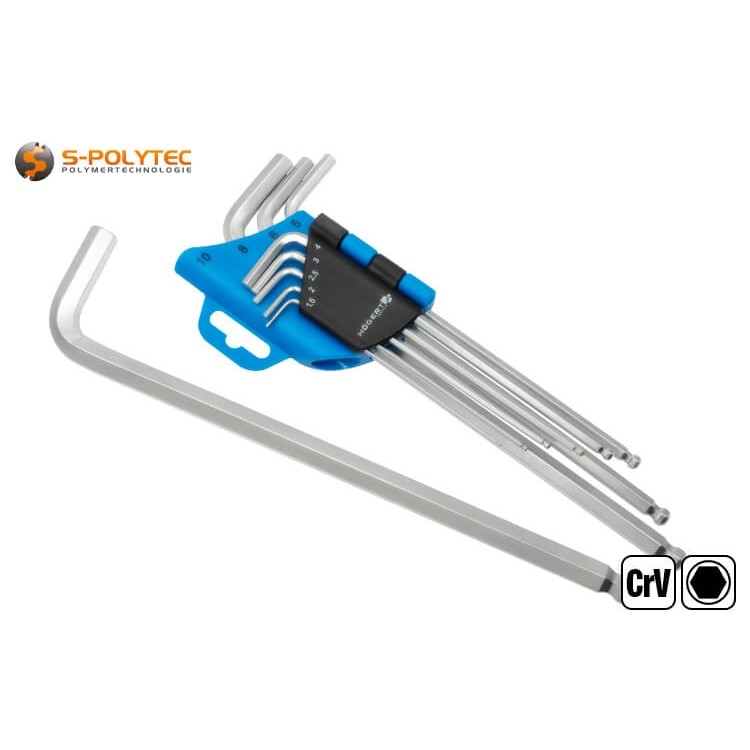 High-quality hex key set with 9 hex keys made of chrome-vanadium steel in extra-long version