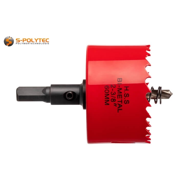The 60mm diameter hole saw has a cutting depth of up to 32mm