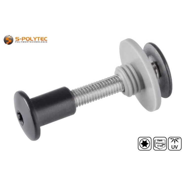 Balcony screw set with threaded sleeve in anthracite grey (RAL 7016) in various sizes made of stainless steel