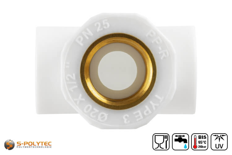 The white Aqua-Plus PP-R T-pieces with threaded connection as a version with internal thread