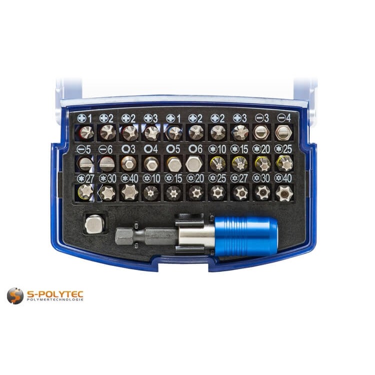 Tool bit set for all common screws (Phillips, Pozidriv, Torx, Torx-TR, Allen)