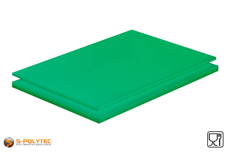 Polyethylene sheets (PE-UHMW, PE-1000) green with smooth surface from 8mm to 70mm thickness as standard size sheets 2.0 x 1.0 meters