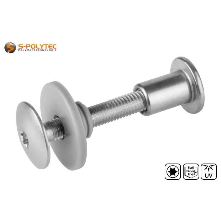 The threaded sleeve of the balcony screw in stainless steel with flat screw head is ideal for square profiles