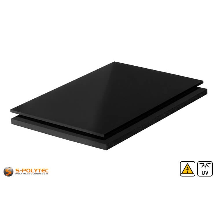 PE-EL sheets (electricalley conductive polyethylene) in black with smooth surface in thicknesses from 3mm - 60mm