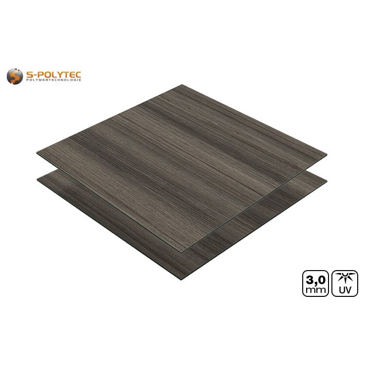 Aluminium composite panel in dark ash wood effect in 3mm thickness cut to size