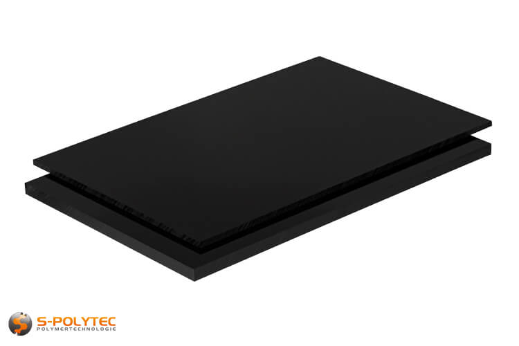 ABS sheets in black in  thicknesses from 1mm - 10mm as standard size sheets 2.0 x 1.0 meters - detailed view