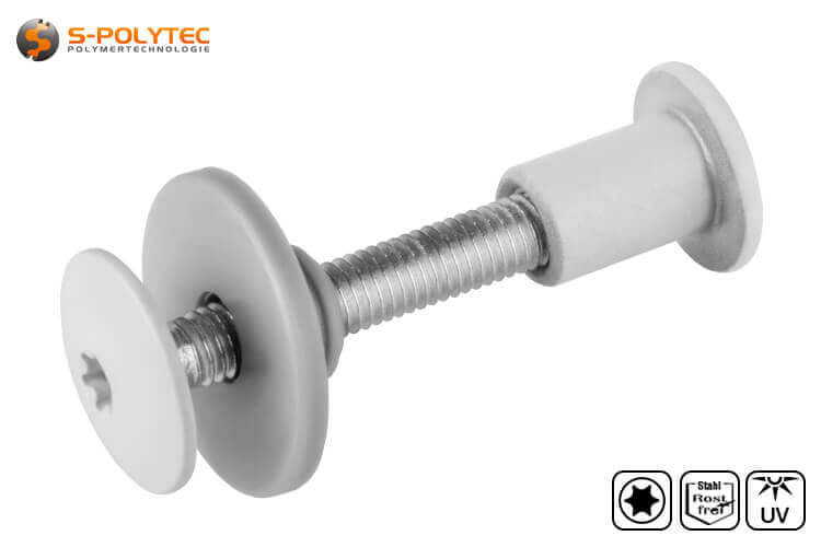 The threaded sleeve of the balcony screw is available with head painting in light grey as well as unpainted