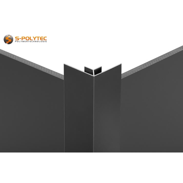 Our powder-coated aluminium inner corner profiles in anthracite (RAL 7016) are made of corrosion-resistant aluminium in an EN AW 6063 T& alloy with a profile thickness of 1.1mm