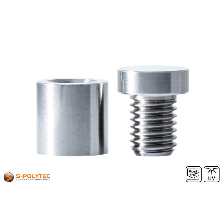 Spacer and screwable cover cap 15x15mm made fo stainless steel