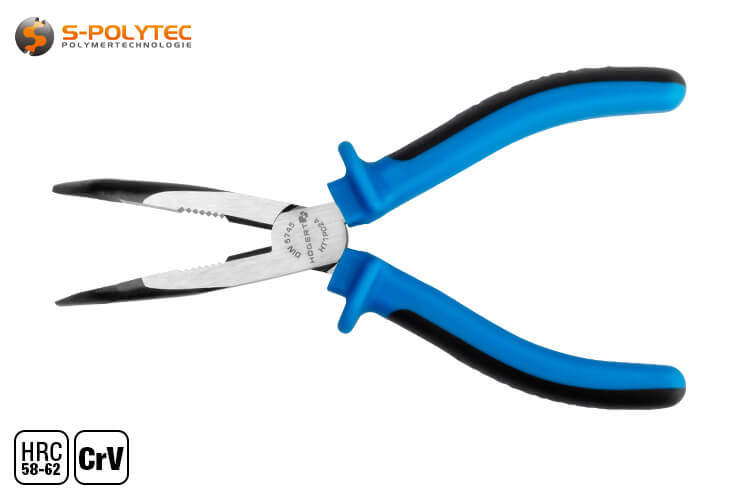 The high-quality flat nose pliers with curved tip are available in 160mm or 200mm overall length