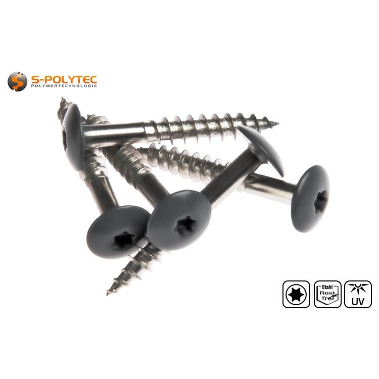 Facade screws according to DIN EN 14592 for Trespa® Meteon® FR HPL panels in Anthracite Grey (A25.8.1) with satin finish	