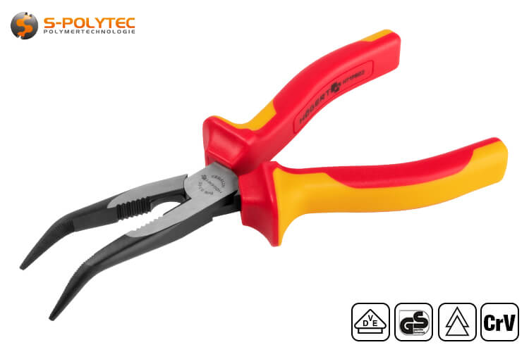 The VDE needle nose pliers with bent tips according to DIN 5745 are available with a total length of either 160mm or 200mm