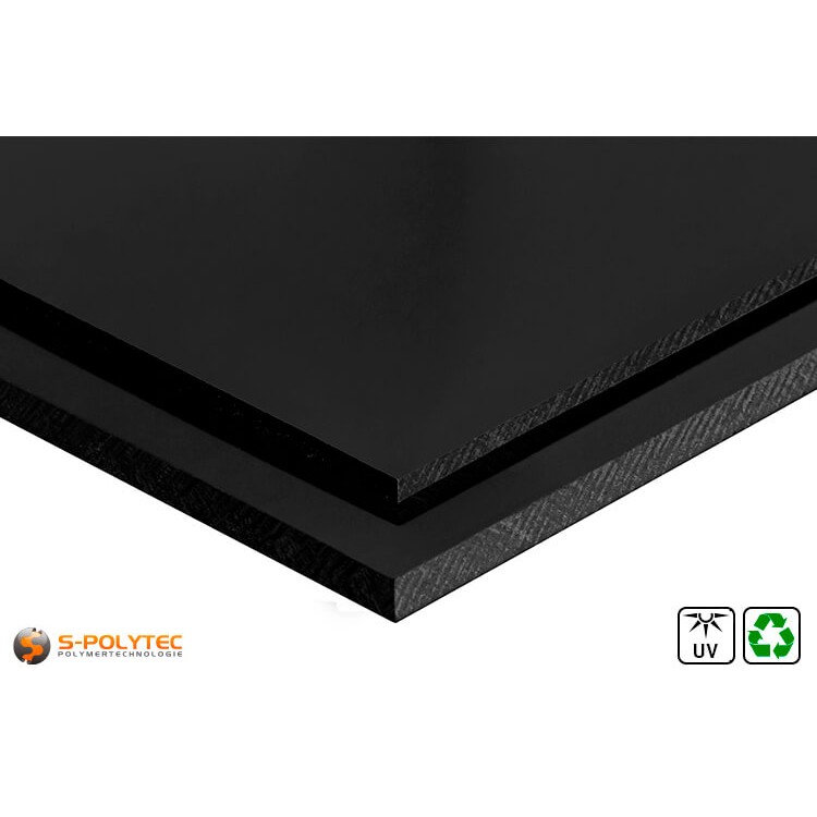 Polyethylene recyclate sheets (PE-UHMW, PE-1000) black from 10mm to 80mm thickness as standard size sheets 2.0 x 1.0 meters - detailed view