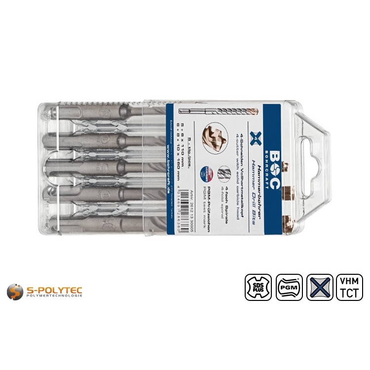 SDS plus QX-4 hammer drill bit set with the five most important drill bits for reinforced concrete in an inexpensive MultiPack