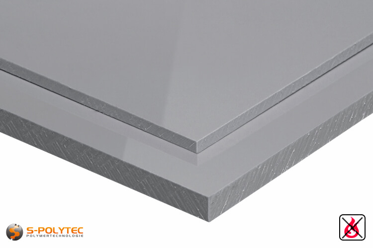 Polypropylene with low flammabilitiy sheets in gray in  thicknesses from 3mm - 20mm as standard size sheets 2.0 x 1.0 meters - detailed view