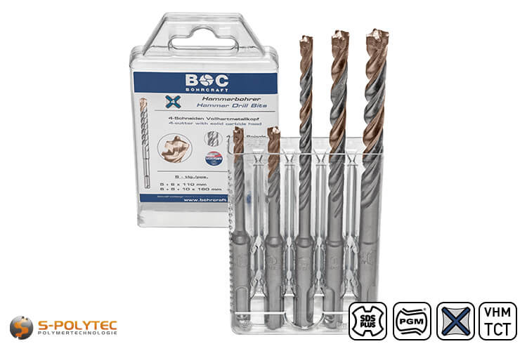 SDS plus QX-4 hammer drill bit set for reinforced concrete