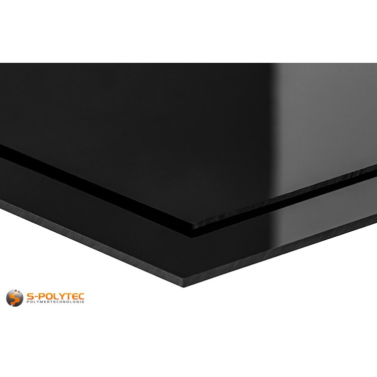 Polystyrol-Platten (PS) in schwarz, hochglänzend in Stärken von 2 - 3mm - Detailansicht