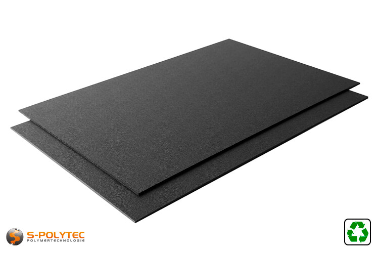 HDPE sheet recyclate as standard sized sheet - black with single sided grained surface