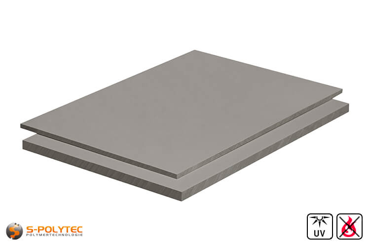 PVC sheets lightgrey hard PVC (PVCU) from 3mm to 30mm thickness in 2,0 x 1,0 meters