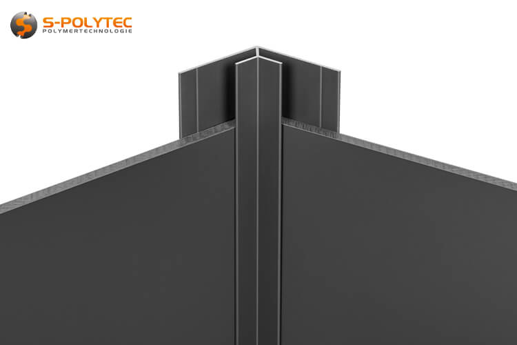 The powder-coated inside corner profiles in RAL7016 are made of aluminium (EN AW 6063 T6) and are UV and weather resistant