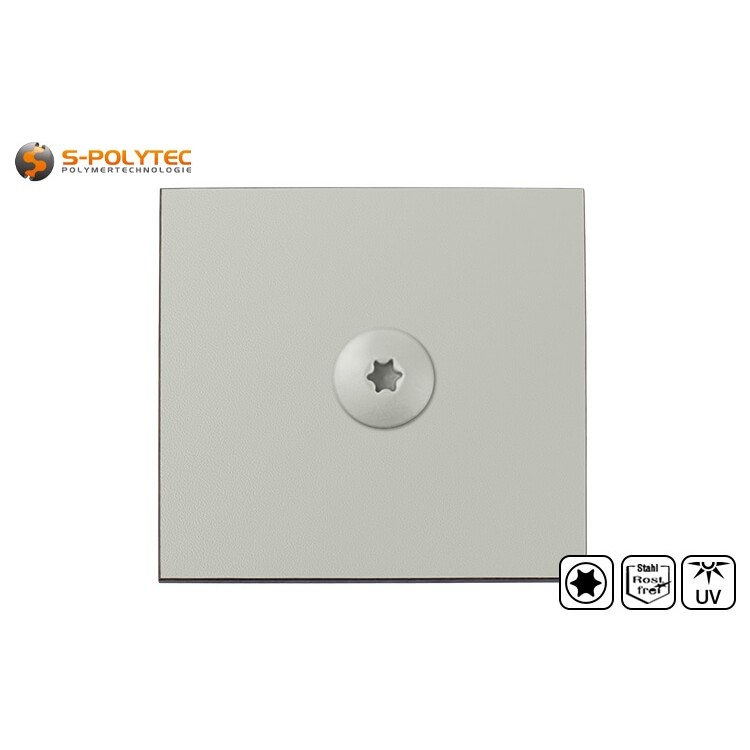 The painted A4 stainless steel cladding screws with silver grey head finish are ideal for mounting Trespa® Meteon® UNI COLOURS cladding panels in Silver Grey (A03.4.0).