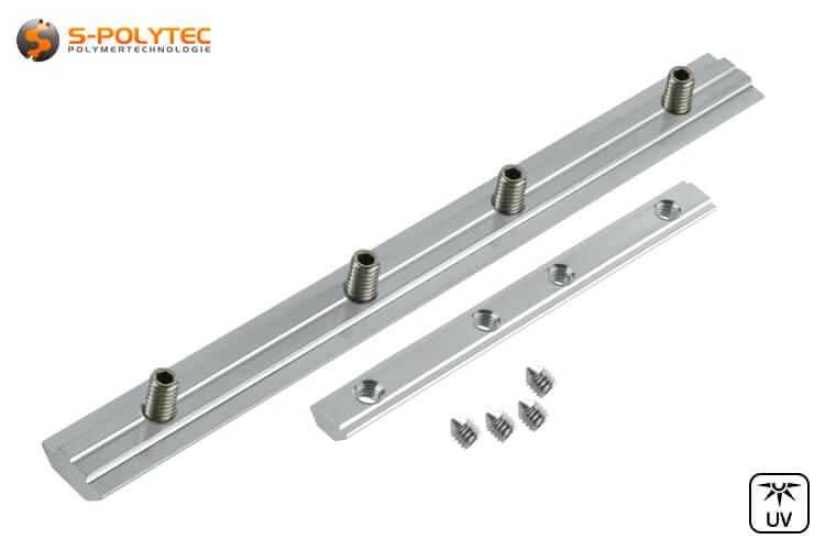 Profile connectors for extending construction profiles with grub screws for 6mm or 8mm groove width available