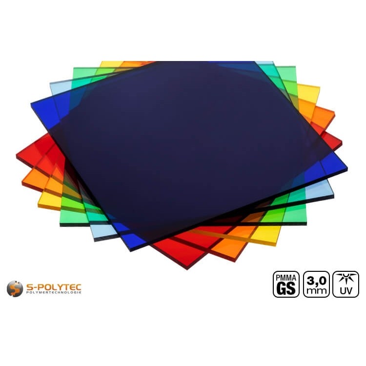 We offer the coloured acrylic glass sheets made of cast PMMA in red, blue, green, yellow, orange, light blue and grey