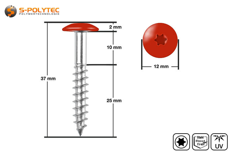 The head-painted cladding screws in Carmine Red are approved for ventilated cladding systems with Trespa® Meteon® FR