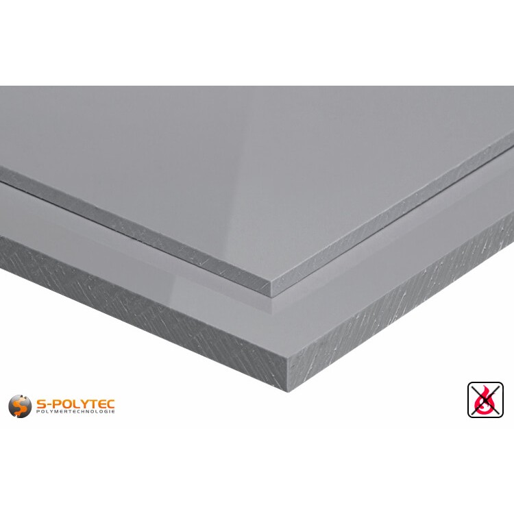Polypropylene with low flammabilitiy sheets in gray in  thicknesses from 3mm - 20mm as standard size sheets 2.0 x 1.0 meters - detailed view